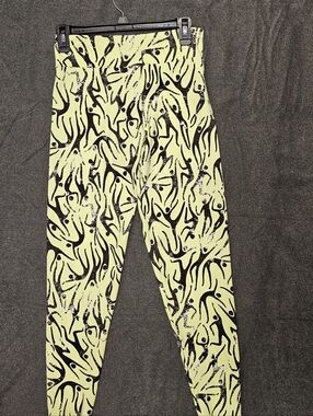 Neon Lime Abstract Print Leggings, Women's Activewear